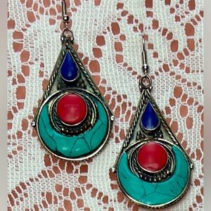 Turquoise and Red Teardrop Earrings